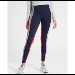 Athleta Crest Colorblock Tight XS Navy Gray Orange